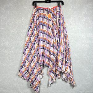 Corey Lynn Calter Pleat Skirt Women S Blue Red Plaid Pull On Midi Handkerchief